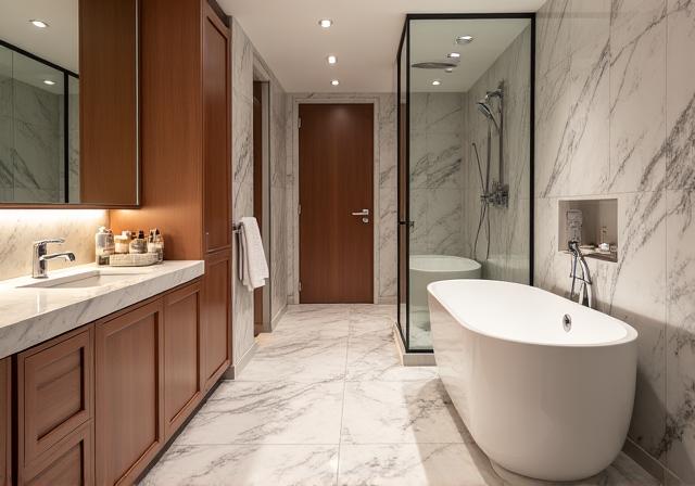 Baño de diseño con acabados de alta gama.