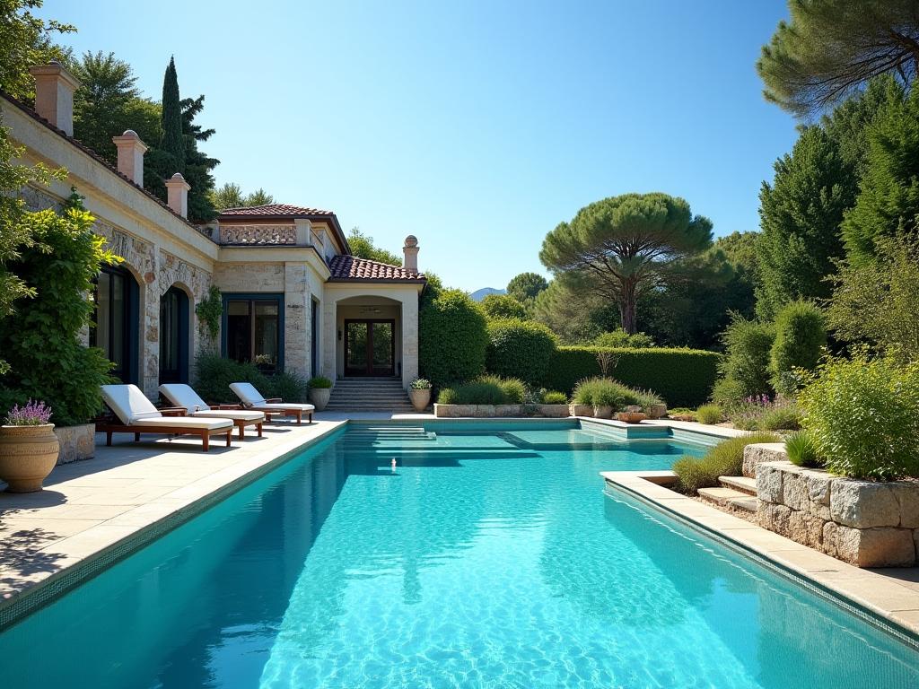 Piscina y jardín de la villa.